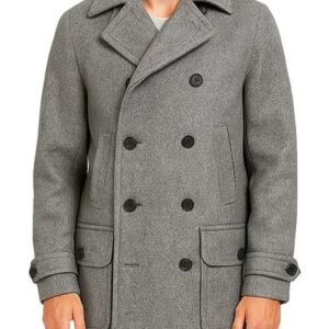 Menβs Gray Double Breasted Trench Coat