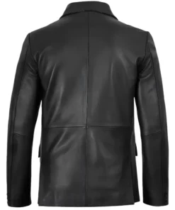 Notch Lapel Two Button Black Leather Blazer Jacket