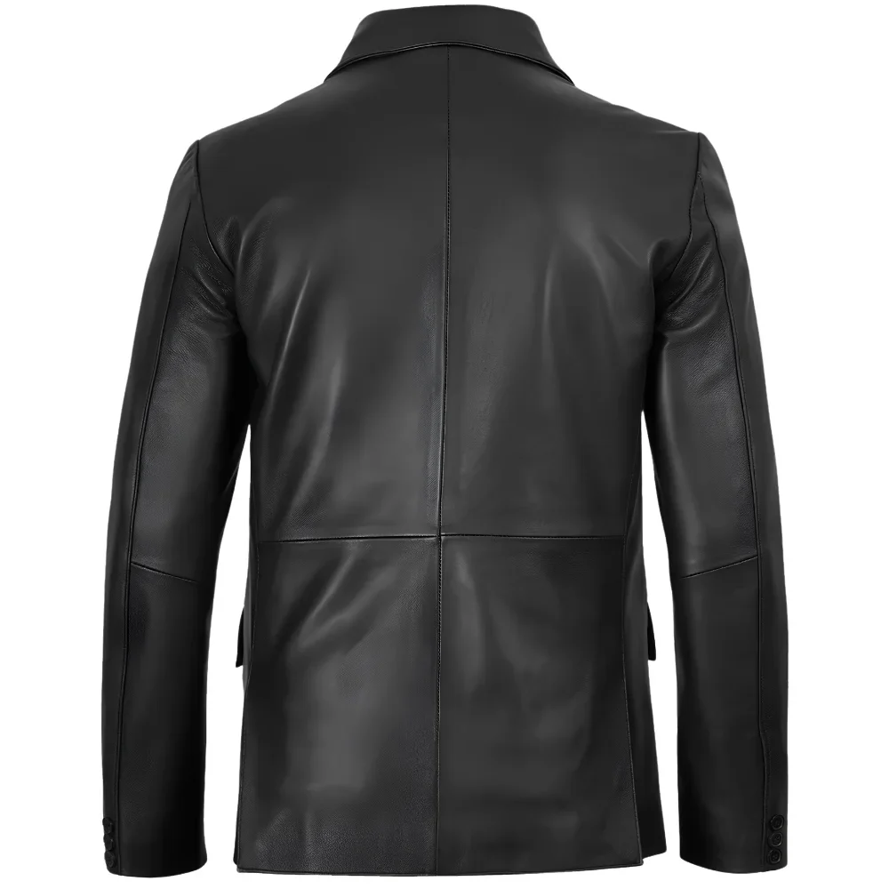 Notch Lapel Two Button Black Leather Blazer Jacket Notch Lapel Two Button Black Leather Blazer Jacket