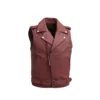 Red Leather Motorcycle Vest For Mens front