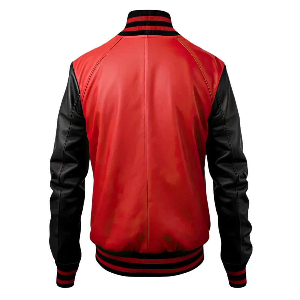 Terry Men’s Red and Black Leather Varsity Jacket back