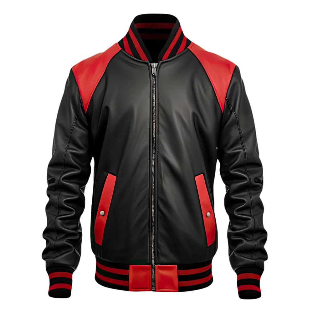 Terry Men’s Red and Black Leather Varsity Jacket