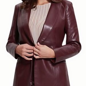 Women Maroon Leather Blazer