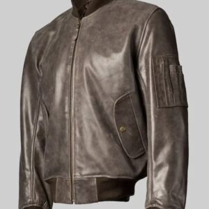 Brown Distressed Leather MA-1 Bomber Jacket