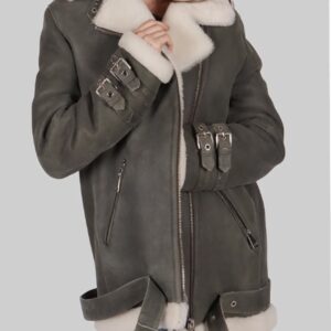 Grey B-3 Bomber Leather Jacket