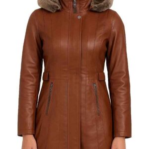 Women’s Shearling Hooded Brown Coat