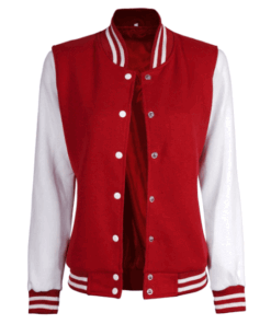 Womens Red & White Letterman Jacket