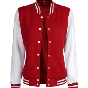 Womens Red & White Letterman Jacket