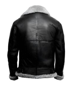 B3 Bomber Black Fur Pilot Jacket back