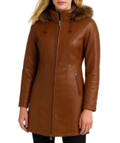 Brown Belted Leather Coat