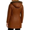 Brown Belted Leather Coat back
