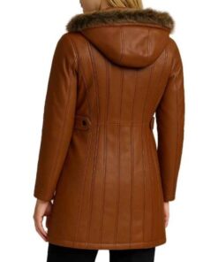 Brown Belted Leather Coat back