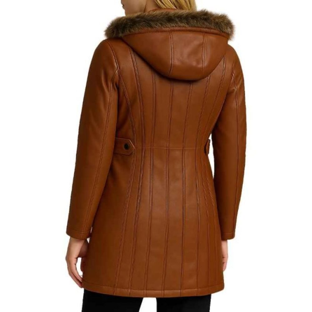Brown Belted Leather Coat back Brown Belted Leather Coat back