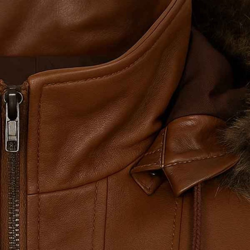 Brown Belted Leather Coat fornt Brown Belted Leather Coat fornt