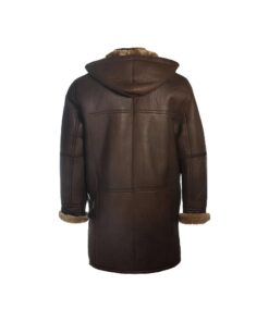 Brown Shearling Bomber Hooded Coat back
