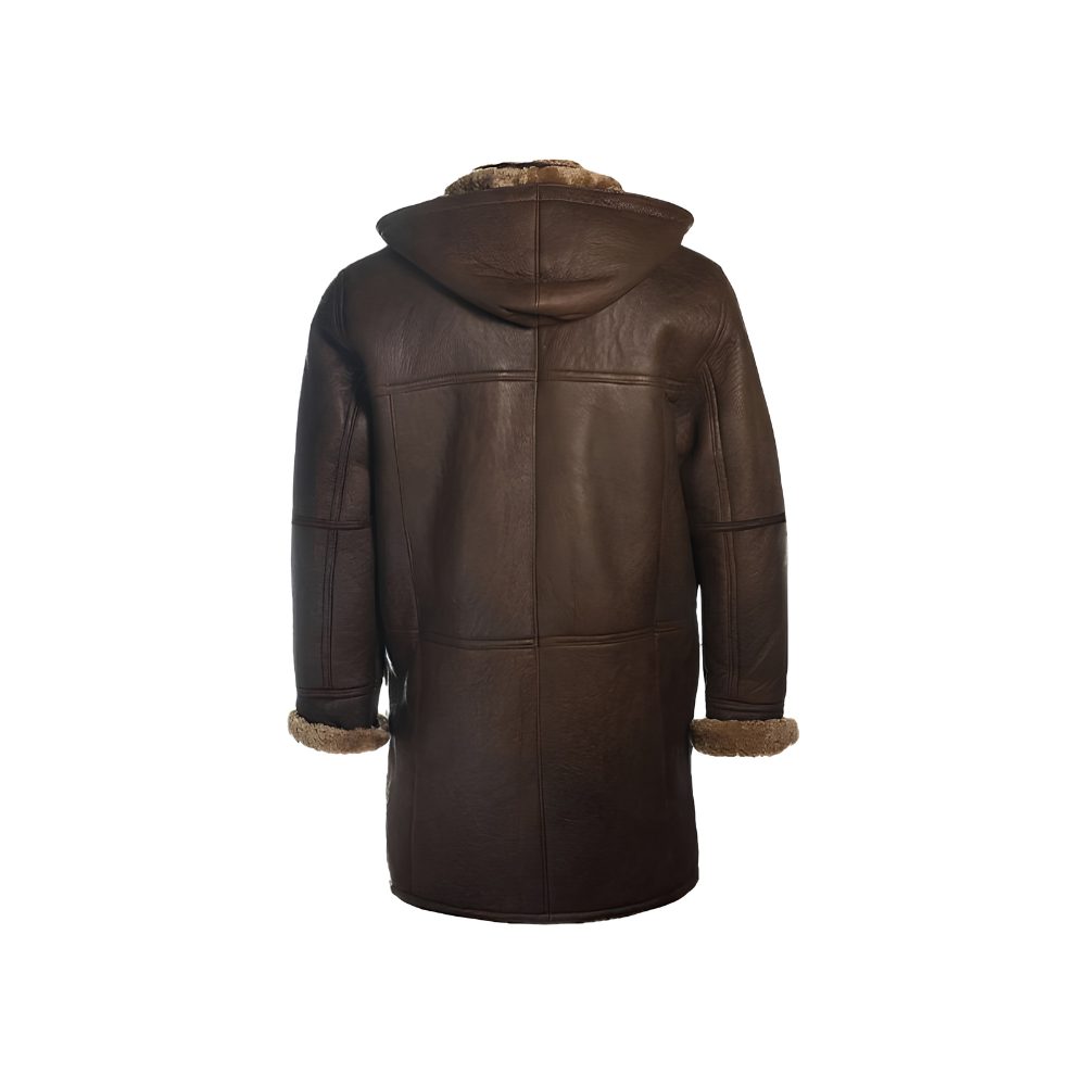 Brown Shearling Bomber Hooded Coat back Brown Shearling Bomber Hooded Coat back