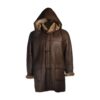 Brown Shearling Bomber Hooded Coat