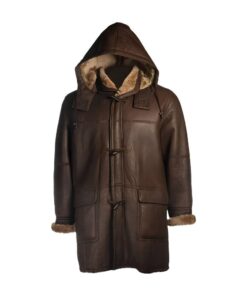 Brown Shearling Bomber Hooded Coat