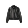 Classic Black Leather Bomber Jacket