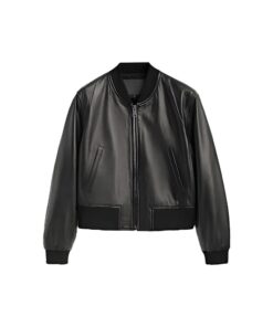 Classic Black Leather Bomber Jacket