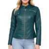 Green Zip-Up Leather Jacket