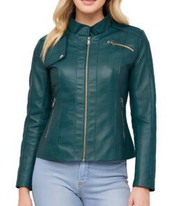 Green Zip-Up Leather Jacket
