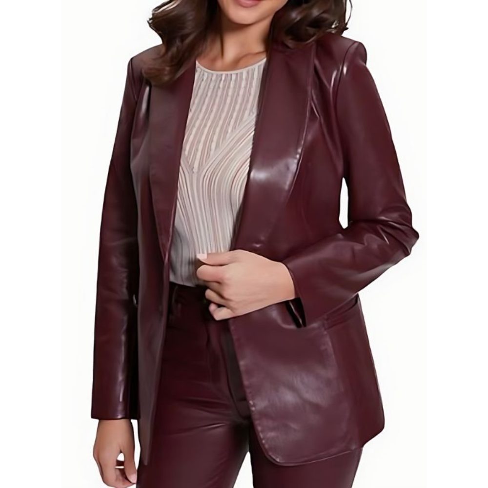 Maroon Leather Blazer front Maroon Leather Blazer front