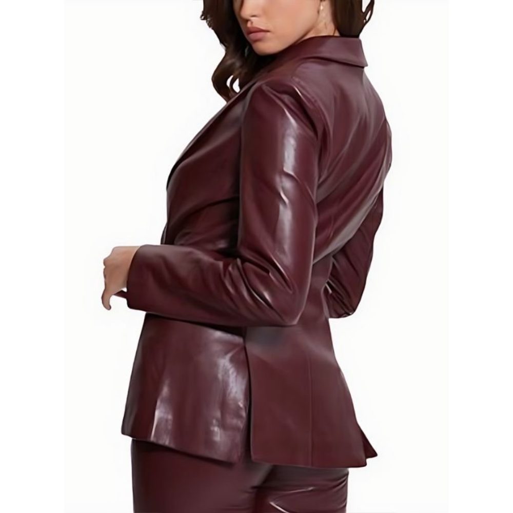 Maroon Leather Blazer side Maroon Leather Blazer side