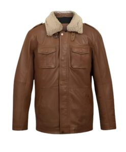Natural Brown Leather Blazer Jacket