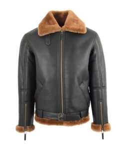 RAF Black B3 Bomber Brown Shearling Jacket