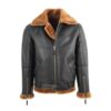 RAF Black B3 Bomber Brown Shearling Jacket open collar