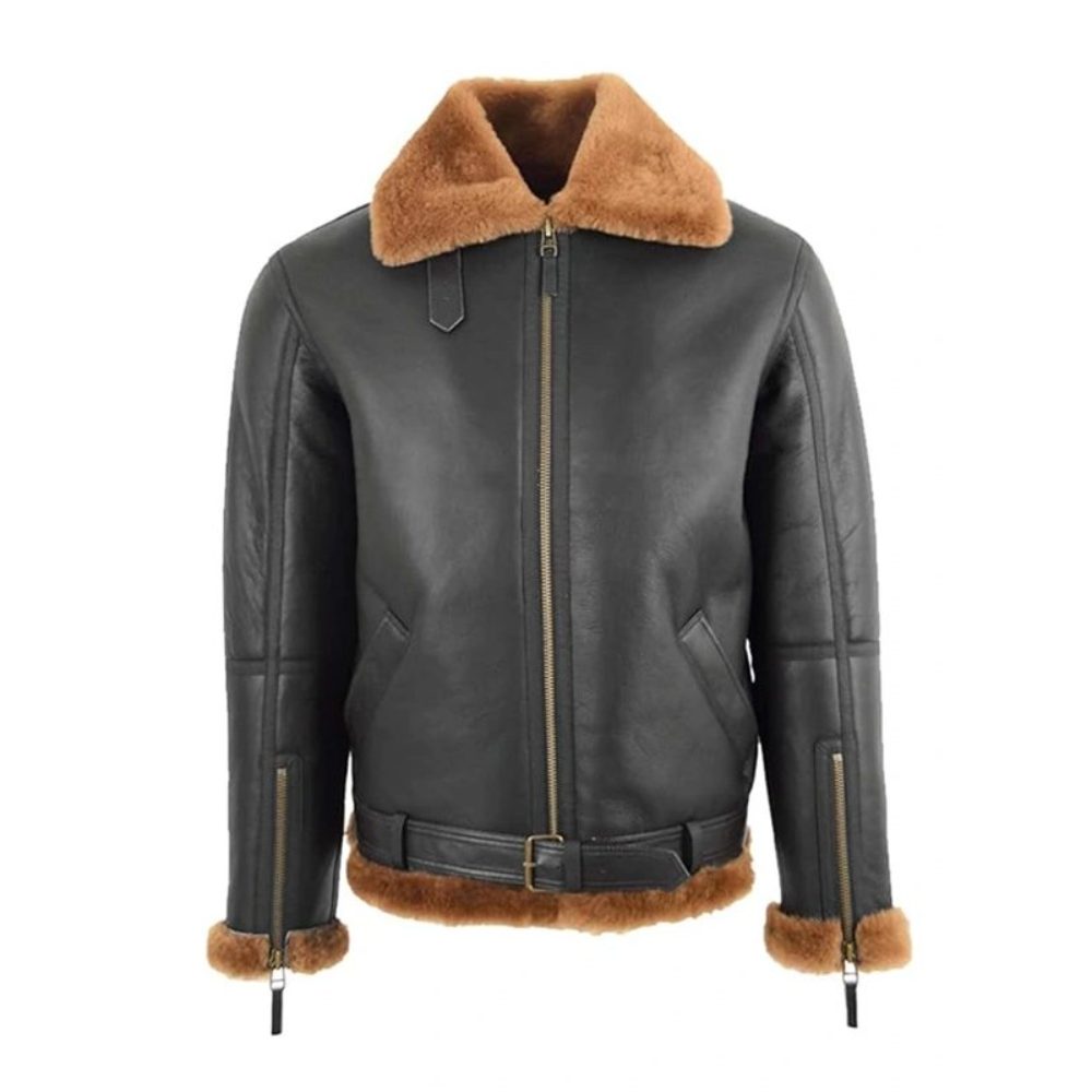 RAF Black B3 Bomber Brown Shearling Jacket RAF Black B3 Bomber Brown Shearling Jacket