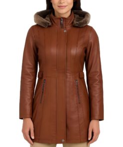 Shearling Hooded Brown Coat